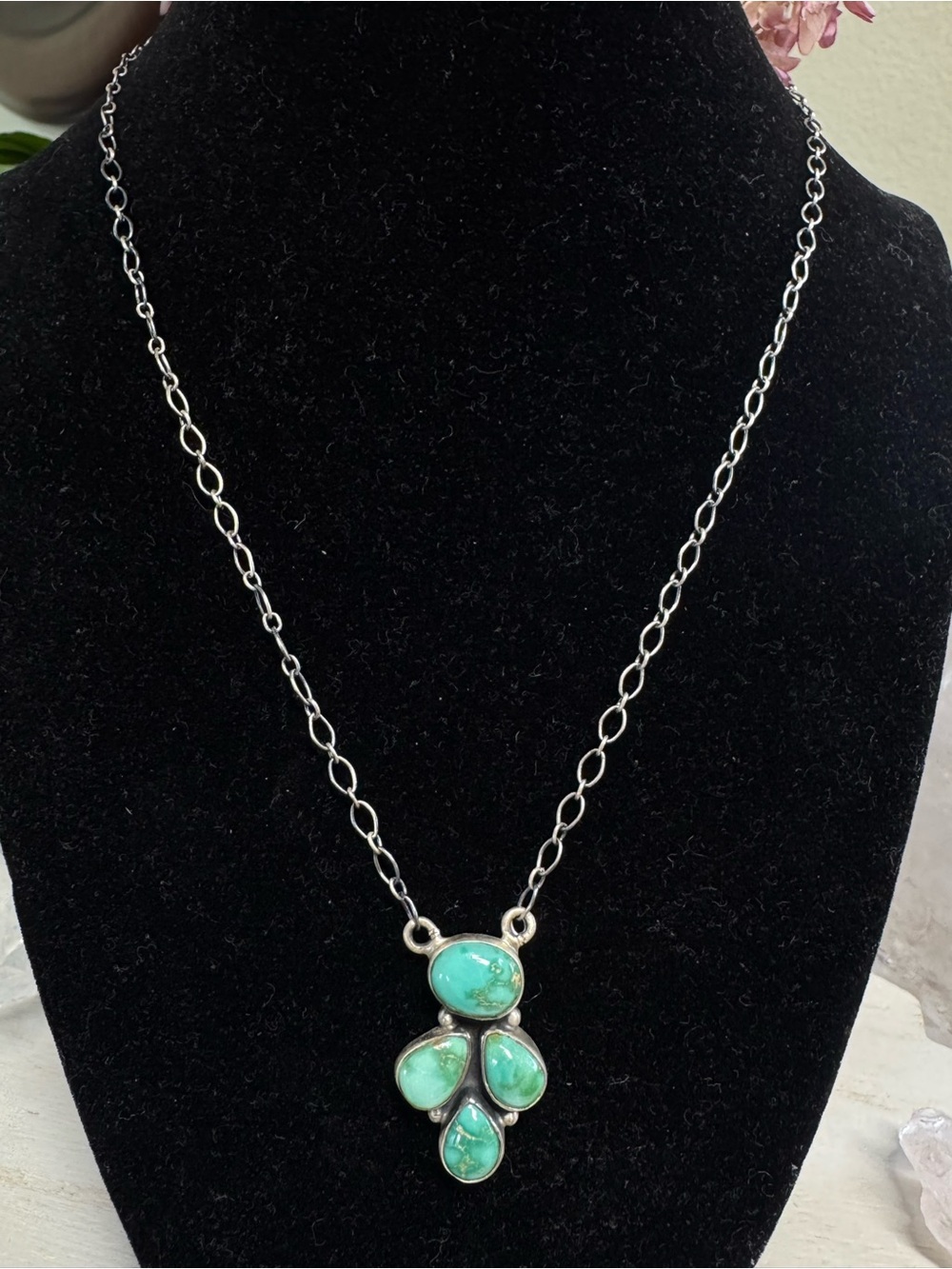 Emerald Valley Turquoise Sterling Silver Cluster Pendant Necklace 18- 20 inch